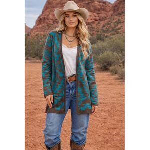 Cowgirl Legend Southwestern Aztec Open-Front Cardigan Size L Boho Festival